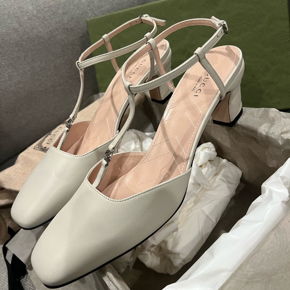 New Gucci GG Marmont mini cream slingback pumps - Picture 10 of 15